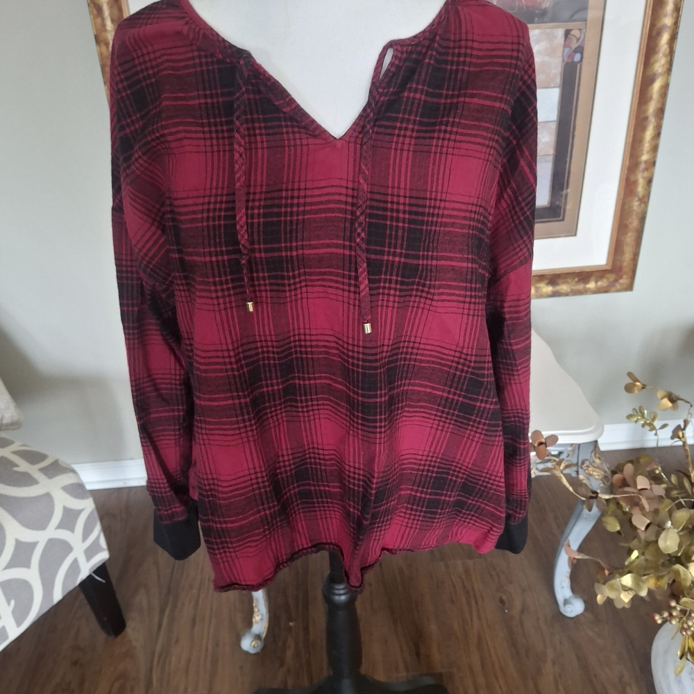 Juicy Couture Red Plaid V-Neck Blouse
